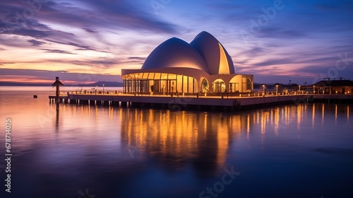 Putra Mosque in Putrajaya, Malaysia during sunset
