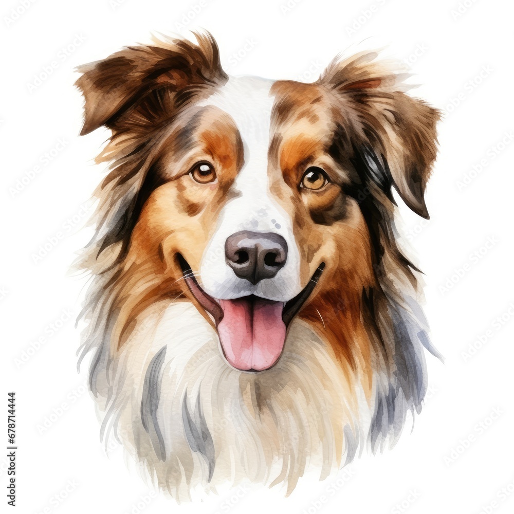 Joyful Australian Shepherd Dog Watercolor Illustration