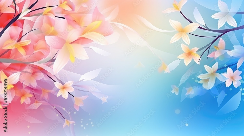 Abstract art luxury minimal style wallpaper with spring flower and leaves, background for banner, poster, web packaging, Generative AI