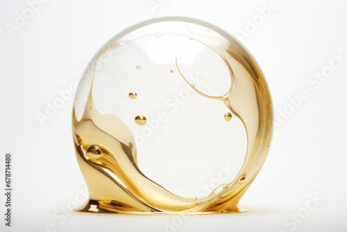 A gold liquid bubble on a white background