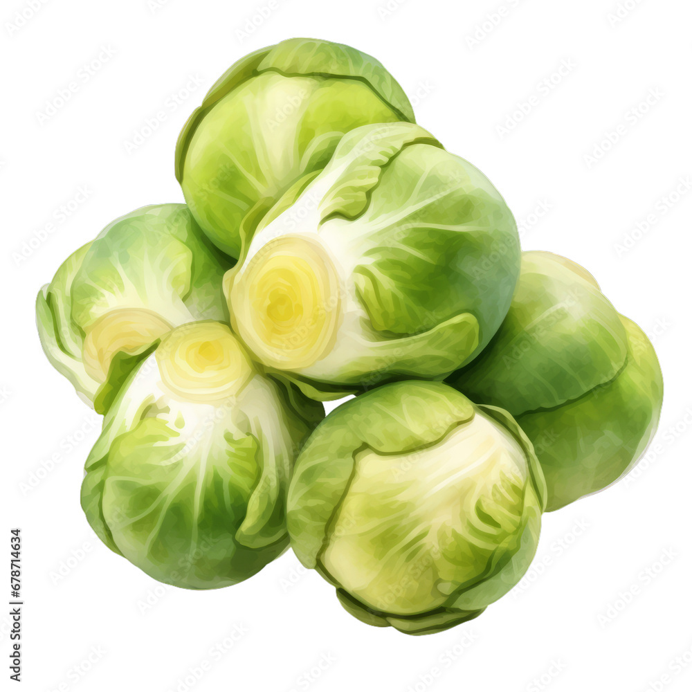 Fototapeta premium Watercolor hand painted style brussels sprouts on white transparent background