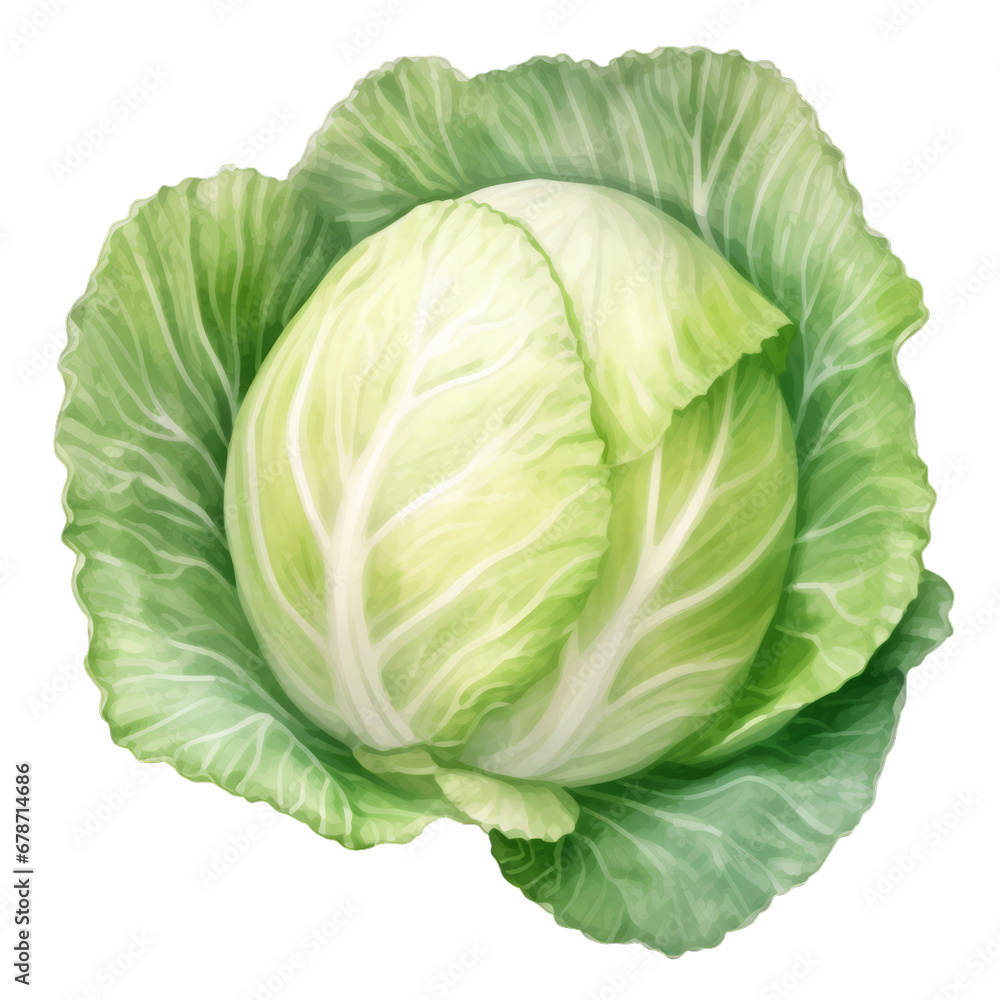 Obraz premium Watercolor hand drawn style cabbage on white transparent background