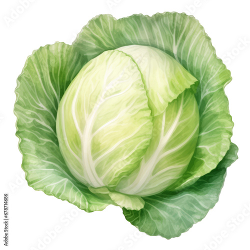 Watercolor hand drawn style cabbage on white transparent background