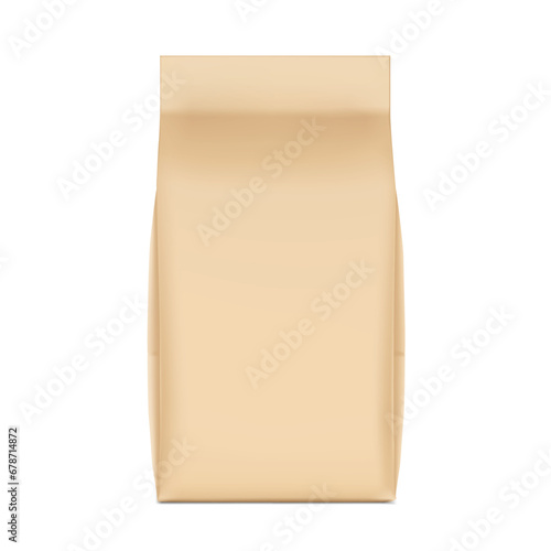 Realistic craft vertical bag mockup. Front view. Vector illustration isolated on white background. Can be use for template your design, presentation, promo, ad. EPS10.