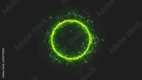 Magic green portal without background. Particles, purple light ring, bright lights, motion graphic element, crypto