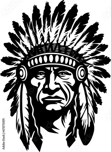 Indian Chief | Black and White Vector illustration