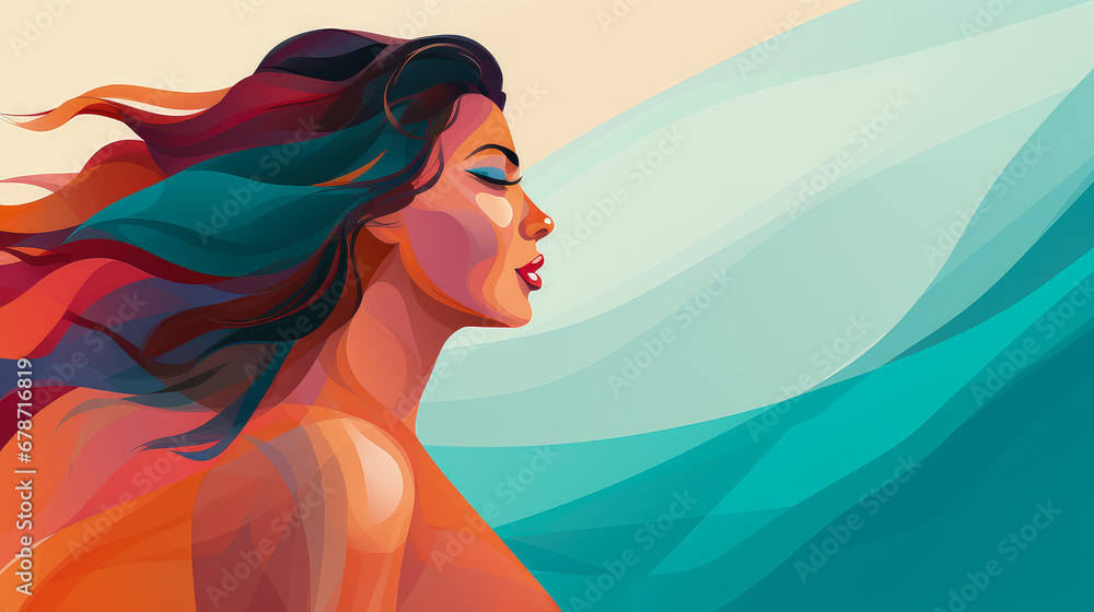 Beautiful young woman on abstract polygonal background. Concept for March 8 and International Women's Day.