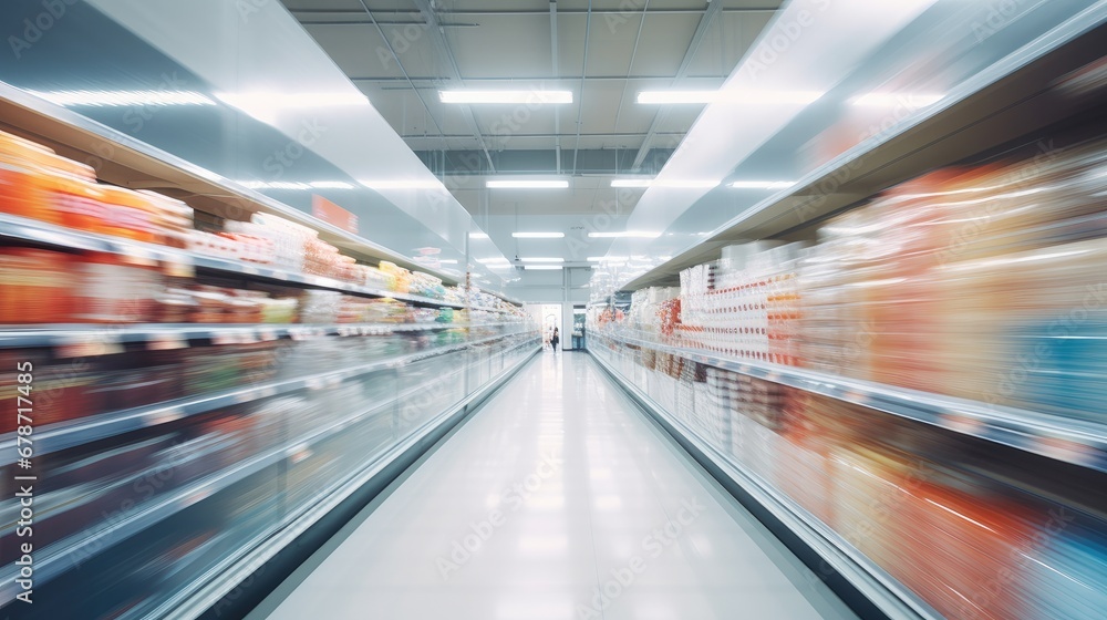 Supermarket aisle and shelves blurred background, Generative AI Supermarket aisle and shelves blurred background, Generative AI