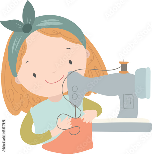 Girl stitching illustration