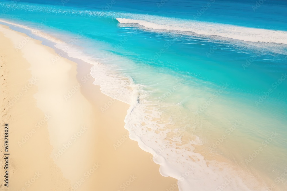 Beautiful clean sandy beach and soft blue ocean wave, Generative AI