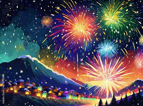 New Year Fireworks Art Illustration Design Card