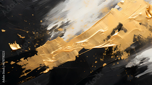 Abstract gold black acrylic painted fluted painting texture luxury background banner on canvas. Web header. Golden waves swirls. Generative ai.