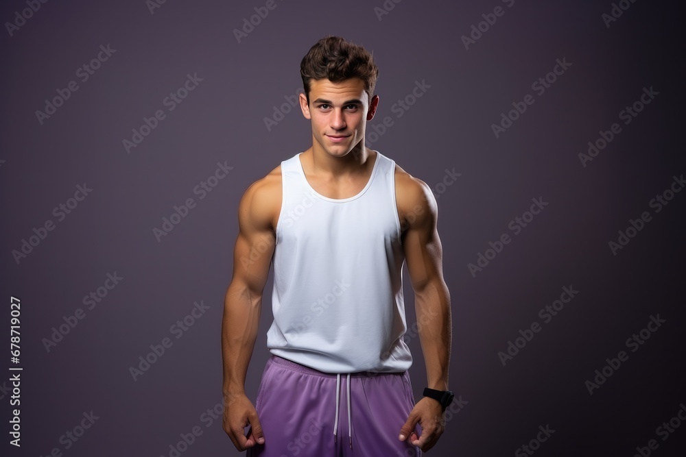 Fototapeta premium Closeup portrait of smile yong woman portrait in studio over pastel background, Generative AI