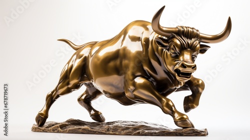 A powerful Charging Bull statue  isolated on a pristine white background  symbolizing unwavering financial optimism and prosperity.