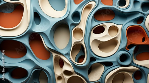Abstract Topology: Interwoven Contours and Hues of Cream, Caramel, and Sky Blue