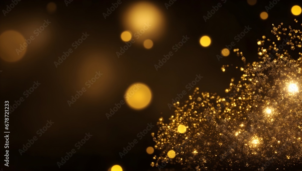 Golden christmas lights. Abstract background with glittering gold and bokeh lights.