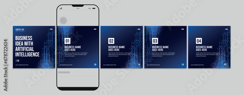 Carousel post template. Artificial intelligence Instagram microblog carousel post. Editable social media carousel post for business., Template eps 10