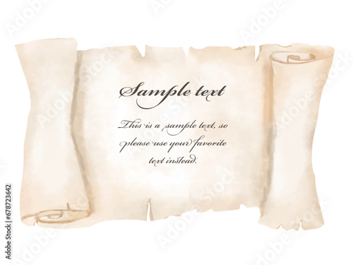 古びた紙のフレーム　ビンテージな質感　手描きでリアルに再現した古紙の水彩画です　お好きなテキストを入れてご使用ください