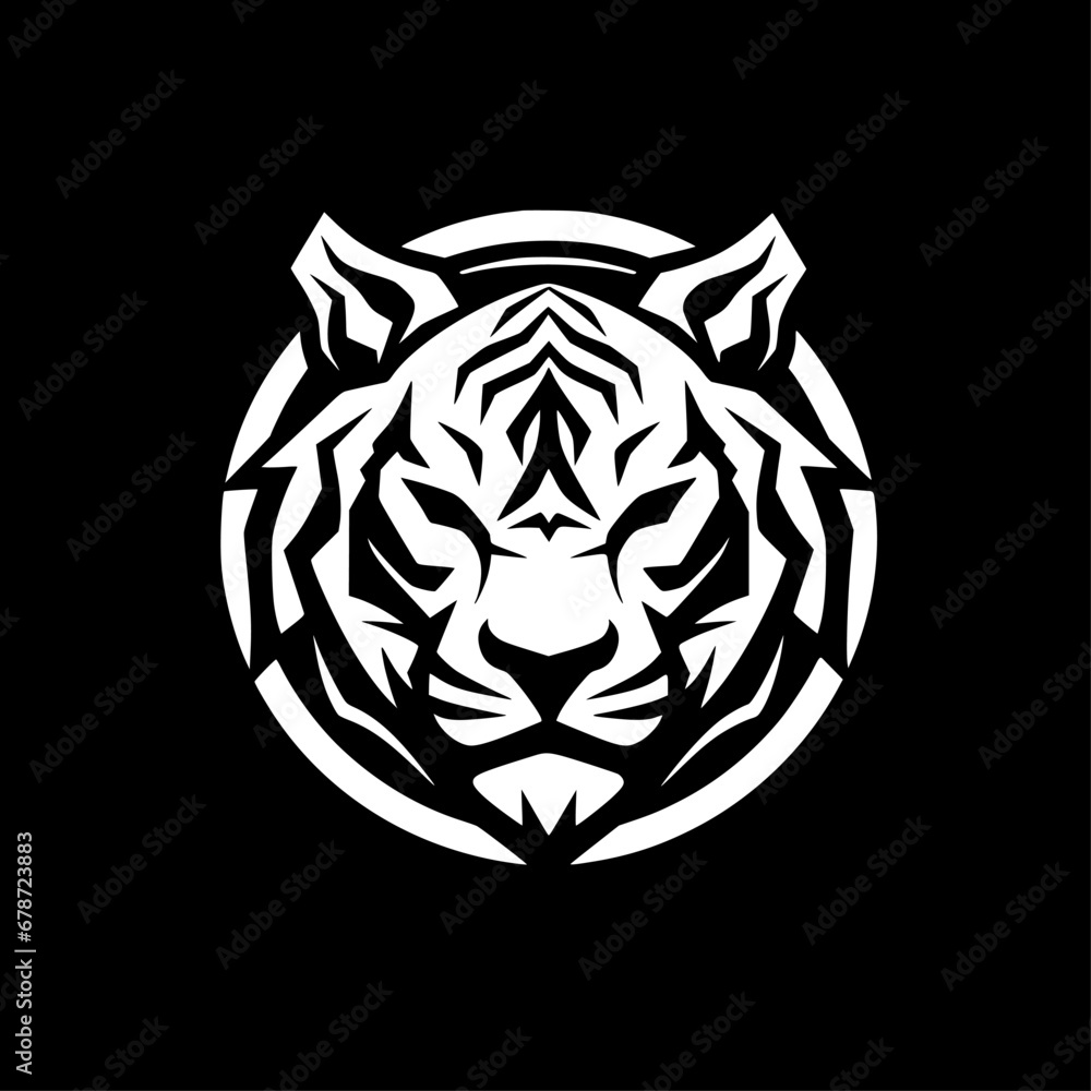 Fototapeta premium Tiger - Black and White Isolated Icon - Vector illustration