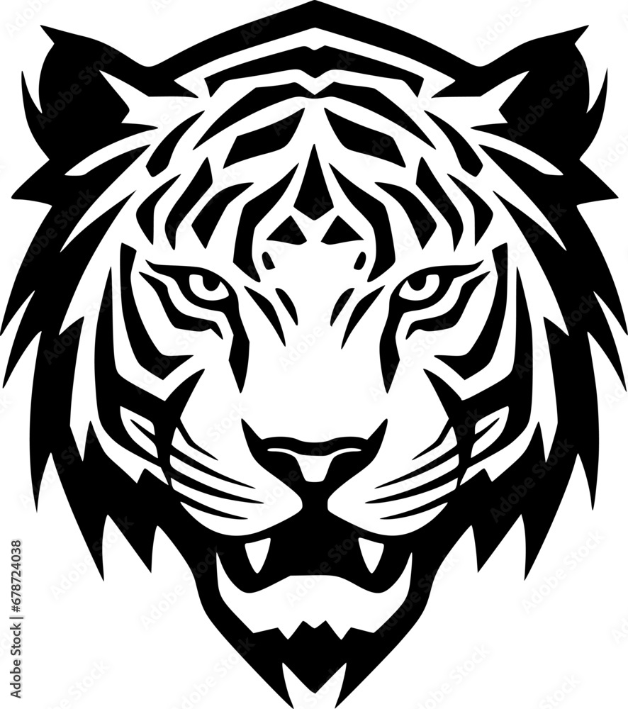 Fototapeta premium Tiger - Black and White Isolated Icon - Vector illustration