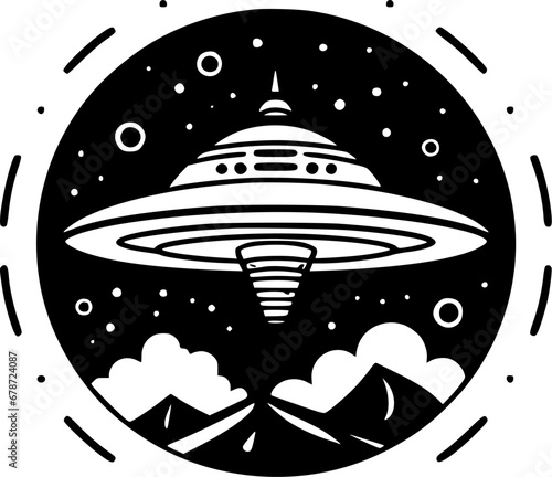 UFO | Black and White Vector illustration