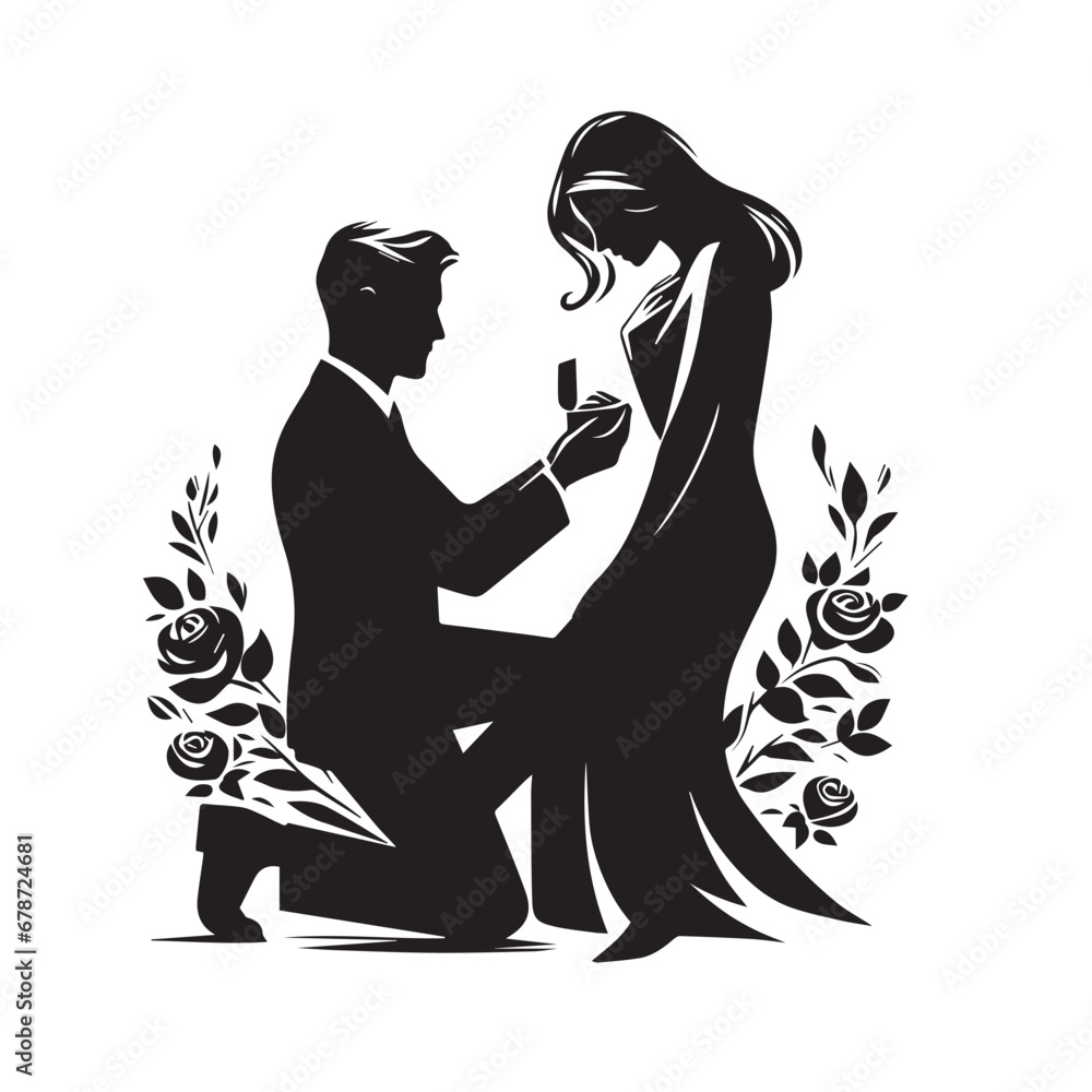 Couple Purposing Silhouette: An Enchanting Visual Depiction Signifying Commitment, Romance, and Intimate Connections in a Dreamy Background
