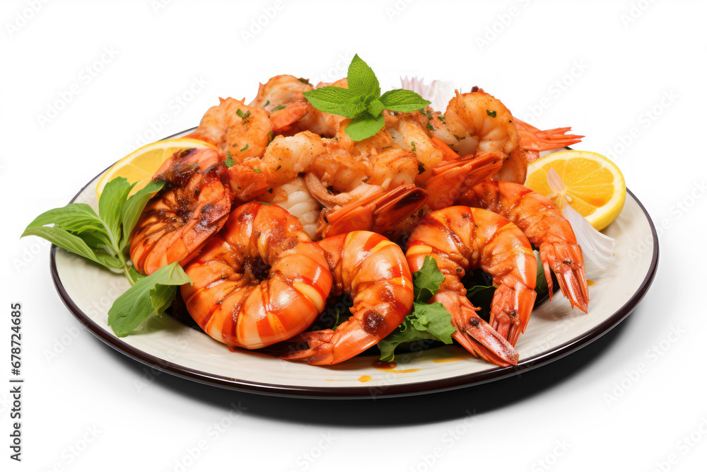 seafood on a plate, shrimps and oyster with lemon on transparent background, png file seafood on a plate, shrimps and oyster with lemon on transparent background, png file