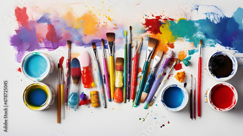  Vibrant Art Supplies Arrangement with colored Background