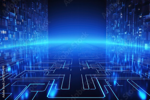 Technology big data futuristic background. Digital network connection blue light.
