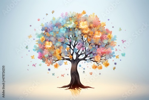 Majestic Tree with Fluttering Butterflies Symbolizing Mental Health Generative AI