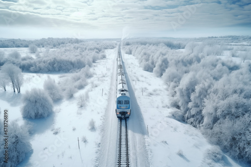 Zugfahrt durch Schneelandschaft