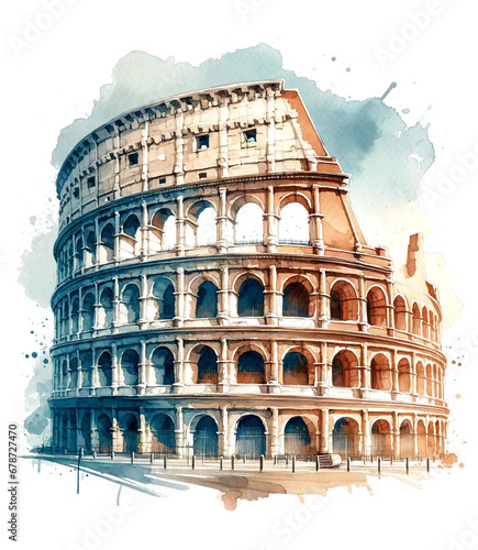 Watercolor Colosseum Isolated Clipart