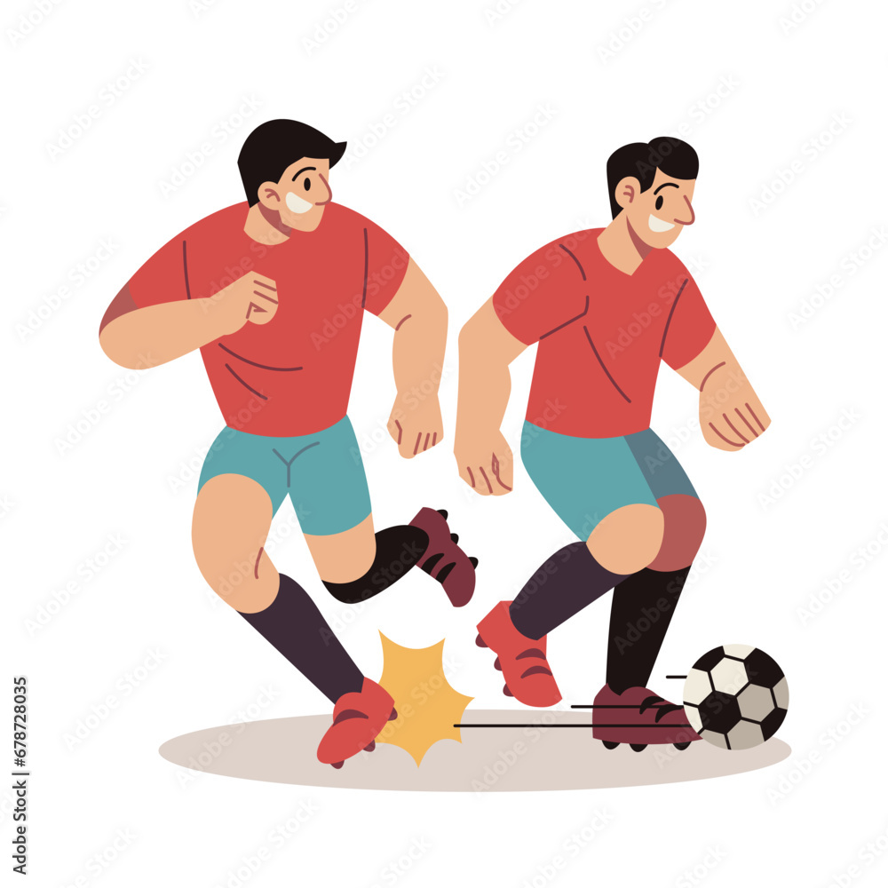 Soccer Player Passing Ball to Teammate Vector Cartoon Illustration