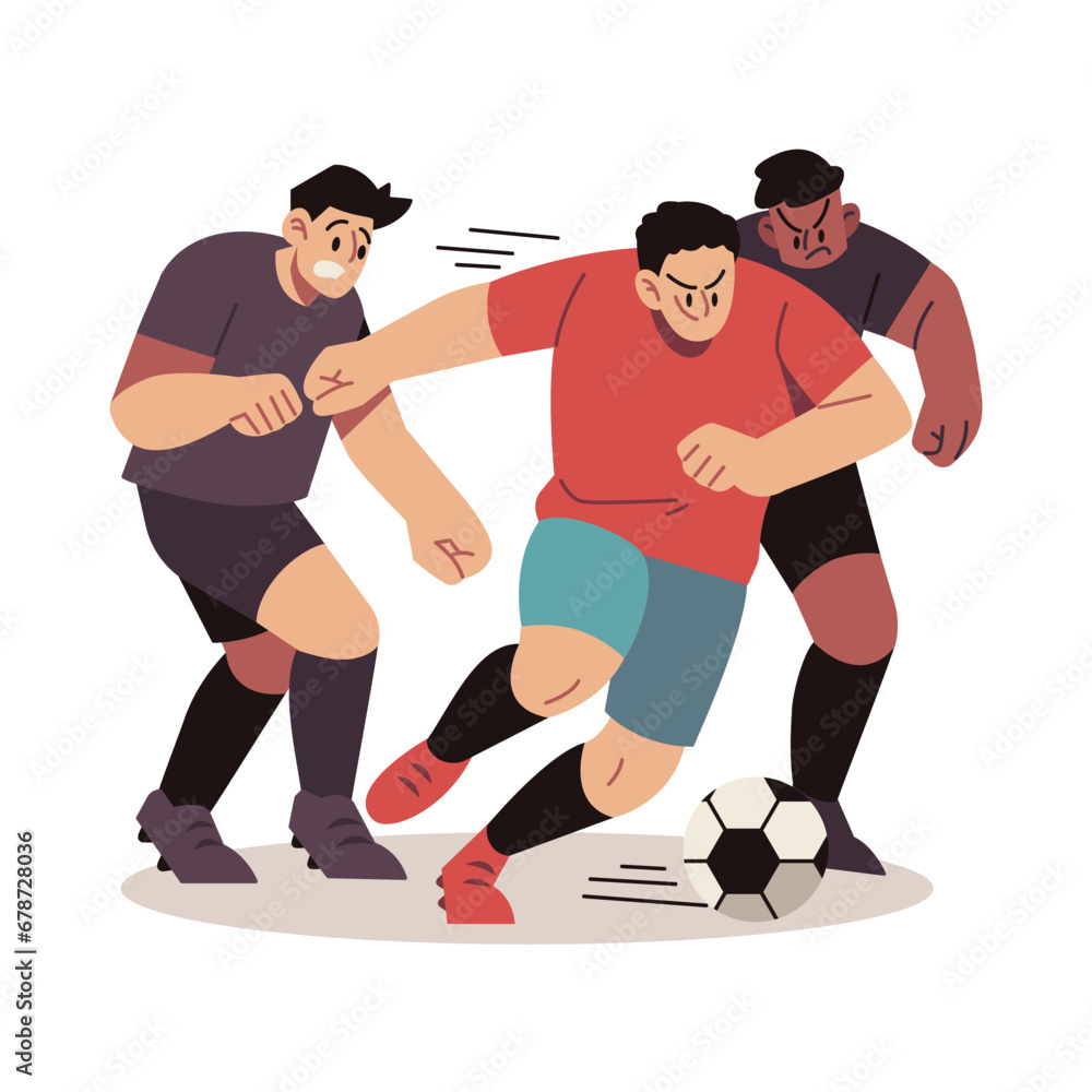 Soccer Player Dribbles Past Rival Team Vector Cartoon Illustration Soccer Player Dribbles Past Rival Team Vector Cartoon Illustration