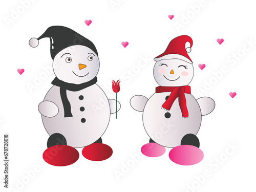Two cute snowman love  a boy and a girl