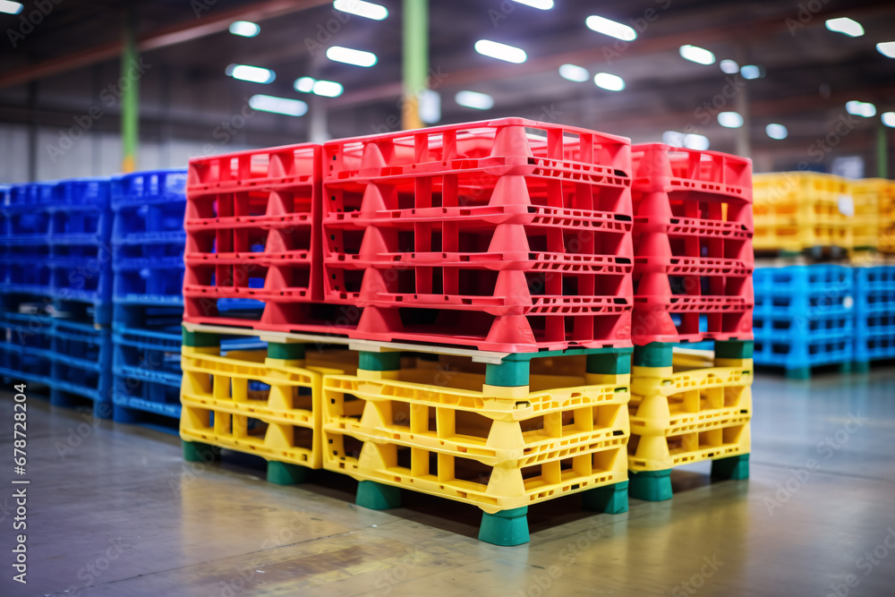 Pile of plastic shipping pallet. Industrial plastic pallet stacked at
