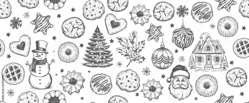 Fototapeta premium Christmas Cookie and ball set, Hand drawn illustration
