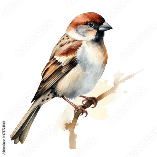 Delicate Sparrow Watercolor Illustration © ArtBoticus
