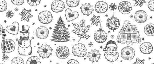 Christmas Cookie and ball set, Hand drawn illustration