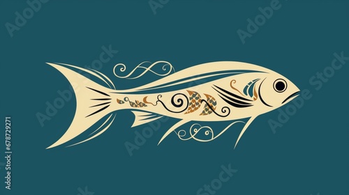 An elegant depiction of a fish in a linear art style, promoting the benefits of a balanced diet.