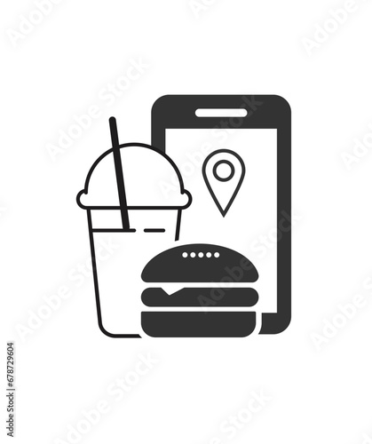 Food delivery app line icon. Contactless meal order sign. Vector stock illustration