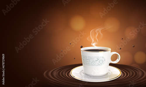 Coffee Mug 3D render. Hot tea cup background. Fresh morning background. Manipulation Creative Background. Cup prese on white background.  