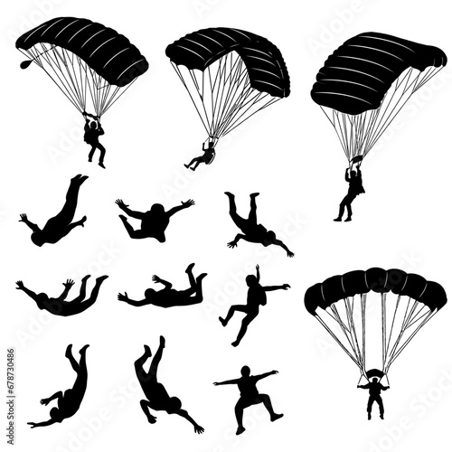 silhouette of a skydiving