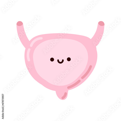 Cute kawaii human organ. Happy bladder isolated on white background, children's illustration in flat style.