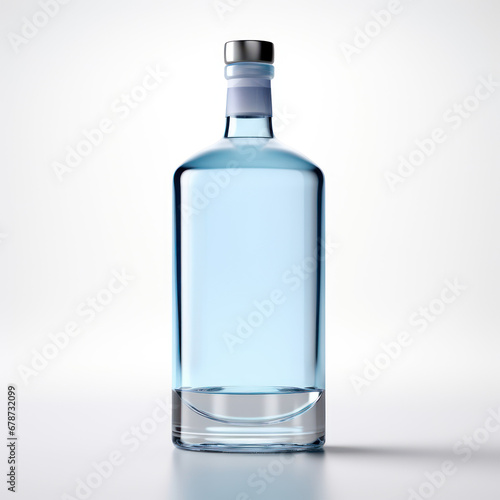 Clear Blue Glass Whiskey, Vodka, Gin, Rum Bottle Mockup on white backgorund