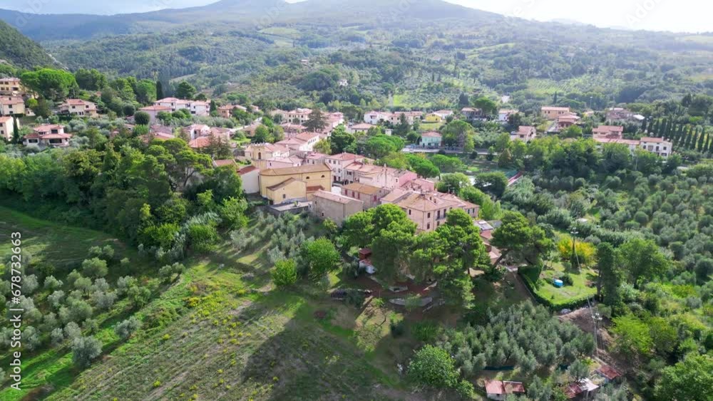 Wonderful aerial view flight drone Tuscany meditative fall valley village Italy Wonderful aerial view flight drone Tuscany meditative fall valley village Italy