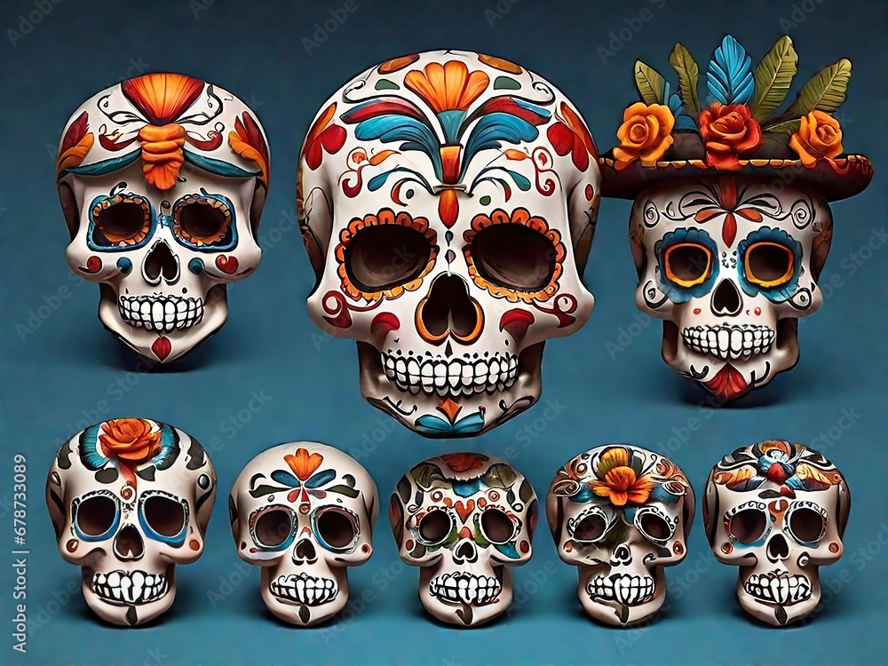 Set of mexican decorative skulls