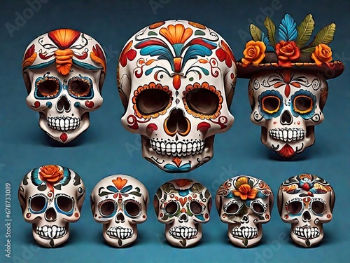 Set of mexican decorative skulls