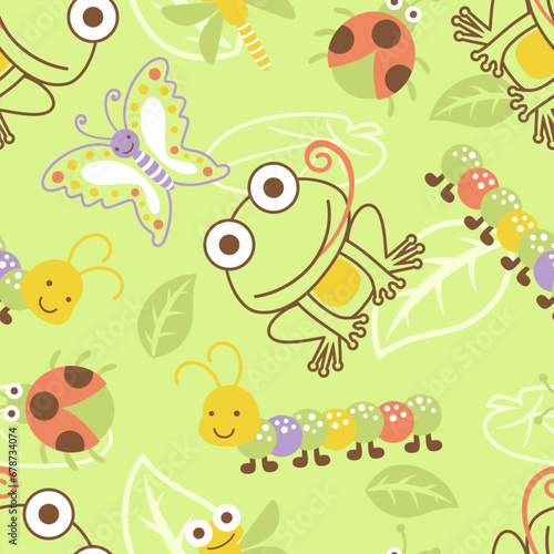 Fototapeta Naklejka Na Ścianę i Meble -  Seamless pattern vector of funny bugs cartoon with frog