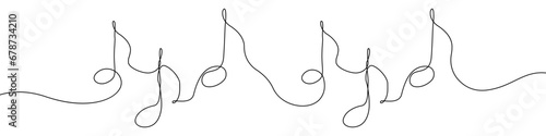 Sheet music sign line continuous drawing vector. One line Notes vector background. Music line icon. Continuous outline of Sheet music. Linear Musical symbols.